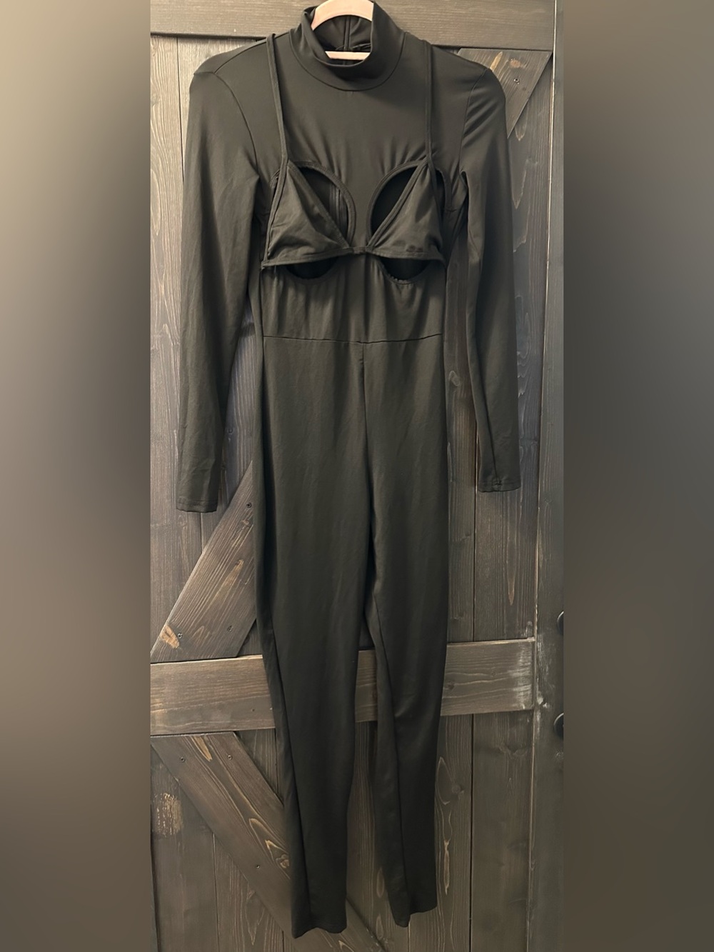 Black Long-Sleeve Jumpsuit with Built-In Bralette